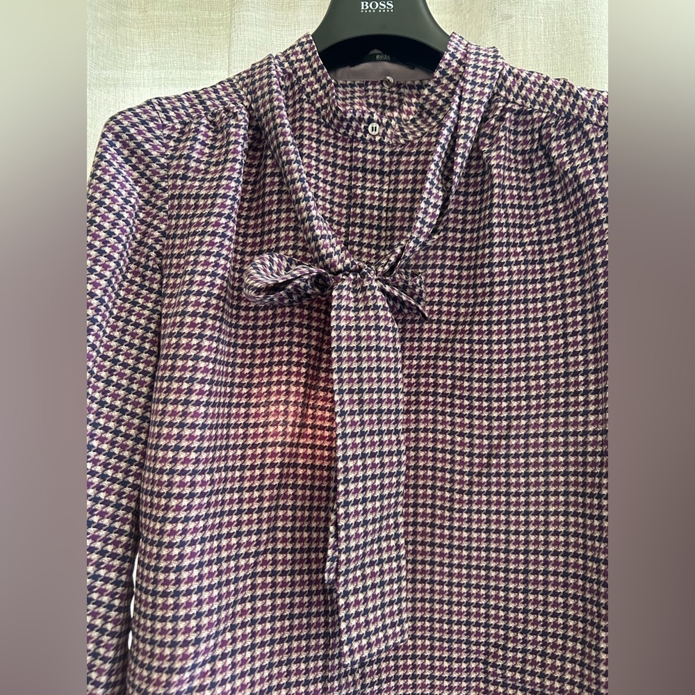 Boss Purple Houndstooth Blouse with Button Detail